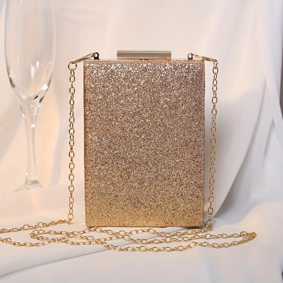 Vintage Small Handbag With Golden Details, Diamond-encrusted Chain - Picture 3 of 5